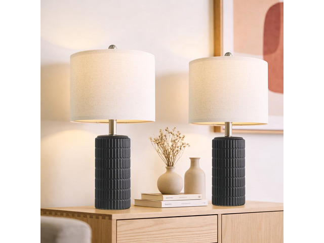 Small Table Lamps Set of 2 for Bedroom, 20.75'' Matte-Textured Farmhouse Ceramic Bedside Lamps for Night Stands, Stone-Like Modern Lamps for Living...