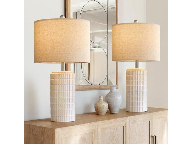 24' Modern Ceramic Table Lamps Set of 2 for Bedroom, White Bedside Lamps for Night Stands, Farmhouse Desk Decor Nightstand Table Lamps for Living...