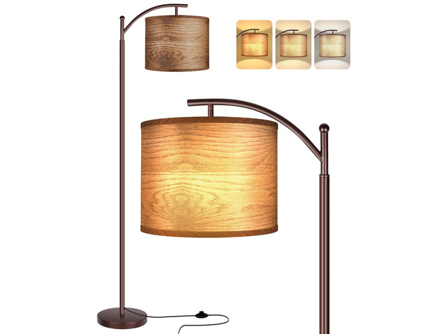 Floor Lamp for Living Room, LED Standing Lamp Tall Industrial Floor Lamp Reading for Bedroom, Office (9W LED Bulb, Wood Grain Lampshade Included) -...