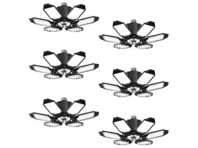 LED Garage Light w/ 6 Deformable Panels Basement Lighting, 6 Pack Super Brighter Garage LED Lights 60000 LM 6500K Daylight, Screw into E26 E27 Bulb...
