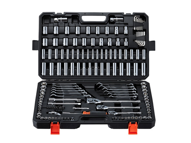 Mechanics Tool Set, 159-Piece Mechanic Tool Kit, 1/4 in, 3/8 in, and 1/2 in Drive, SAE and Metric Socket Set, Wrenches, Screwdriver Bits,...