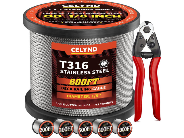 Stainless Steel Cable for Railing - 600FT 1/8' T316 Wire Rope Cable for Deck Railings System Kit