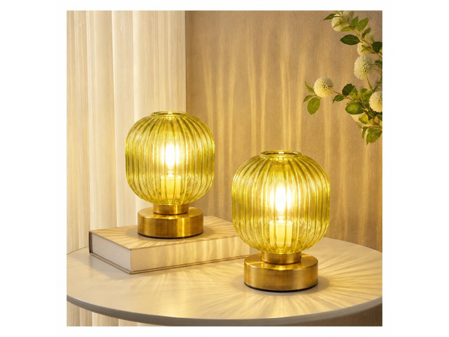 Green Touch Glass Table Lamp Set of 2, 3-Way Dimmable Bedside Lamps, Vintage Mid-Century Modern Nightstand Lamps for Bedroom and Living Room,...