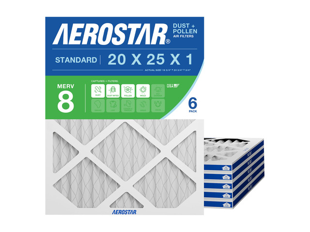 Air Filter 20x25x1 MERV 8 AC Filter, HVAC, Furnace Filter, 6 Pack ACTUAL SIZE (19.75 x 24.75 x 0.75) AC Filter, HVAC, Furnace Filter Captures Dust,...