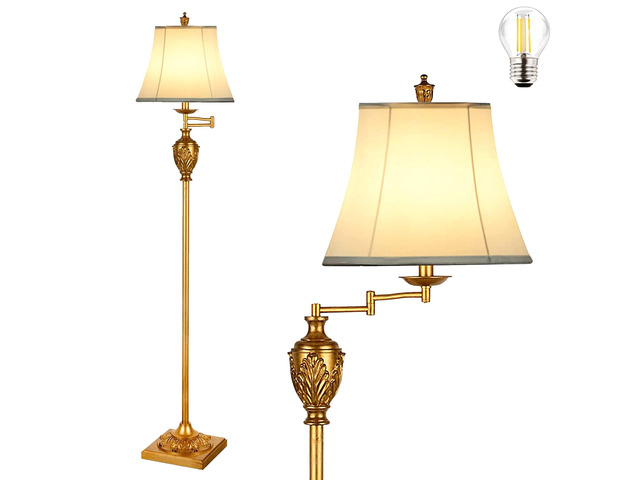 Traditional LED Floor Lamp with 350° Adjustable Vintage Pole lamp Swing arm for Living Room, Bedroom and Office Rustic Upright Floor Light for...