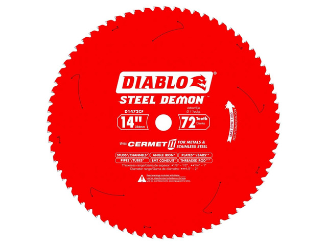 Steel Demon Cermet II Saw Blade for Medium Metal - 14' x 72-Teeth 1800 Max RPM, Triple Chip Cutting Action - D1472CF