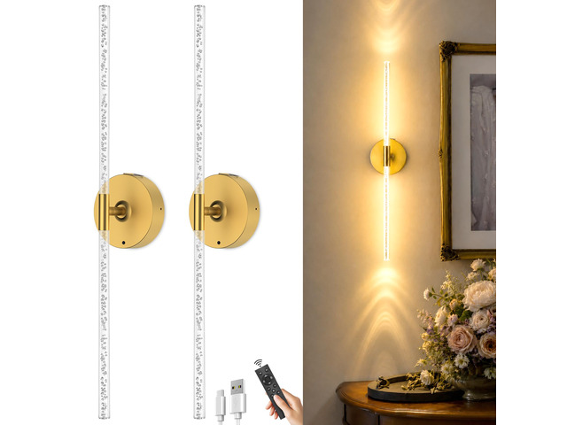 Rechargeable Wall Lights Battery Operated Sconce 2Pack(Gold Bubble Crystal) 10000mAh Wireless Wall Lights With Touch & Remote, 4CCT, 360° Rotatable...