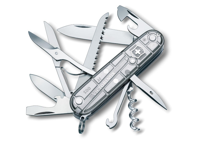Huntsman Swiss Army, 15 Functions Pocket Knife, Silver Tech Swiss Made Multi-Tool with Wood Saw, Scissors & Screwdriver Compact Design for Camping,...