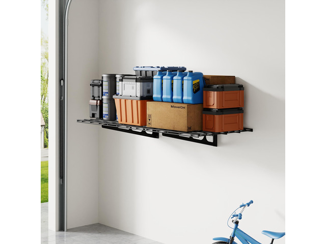 1-Pack 2x4ft Garage Shelving Wall-Mounted Storage Rack, Black Heavy-Duty Wall Shelving, Holds Up to 200 lbs, Garage Storage Shelving for...