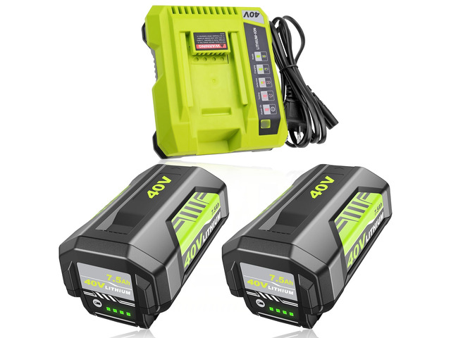 2Pack 7500mAh Replacement for Ryobi 40V Battery Lithium and OP401 Charger Compatible with Ryobi 40 Volt Battery OP4050 OP4040 OP40401 OP40201...