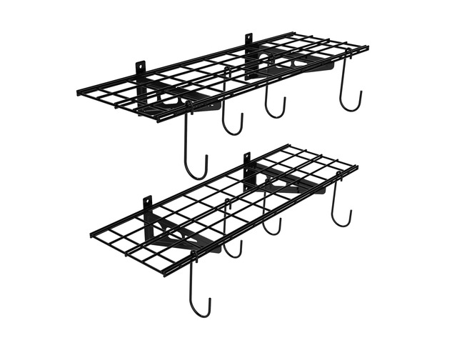 2-Pack 1x3 ft Garage Wall Shelving, Include 8 Bike Hooks, Black Wall Shelf Garage Organization System w/Bike Hangers, Storage Rack, Floating...