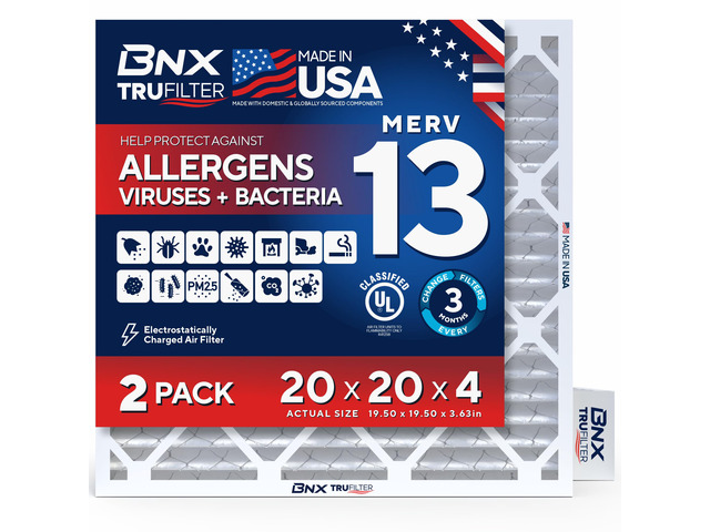 TruFilter 20x20x4 (19.5 x 19.5 x 3.63 Slim Fit) MERV 13 Air Filter (2-Pack) - MADE IN USA - Air Conditioner HVAC AC Furnace Filters Health,...