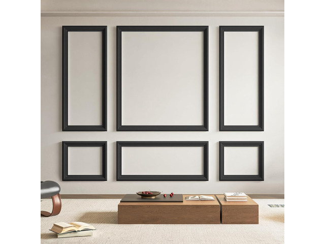 Pre-Cut Wall Molding Set of 6 pcs, 3 Top 3 Bottom, Black Ready-to-Assemble Wainscoting Panel, High-Impact, Precision Pre-Cut, DIY-Friendly, Ideal...