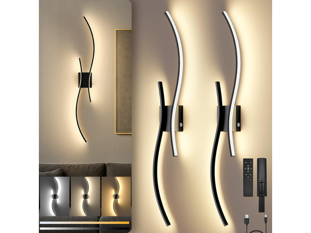 10000mAh Battery Operated Wall Sconces Set of 2, Black, 31.5 Inch 3CCT, Renter Friendly, Rechargeable Wall Lights, Remote, Dimmable, LED Cordless...