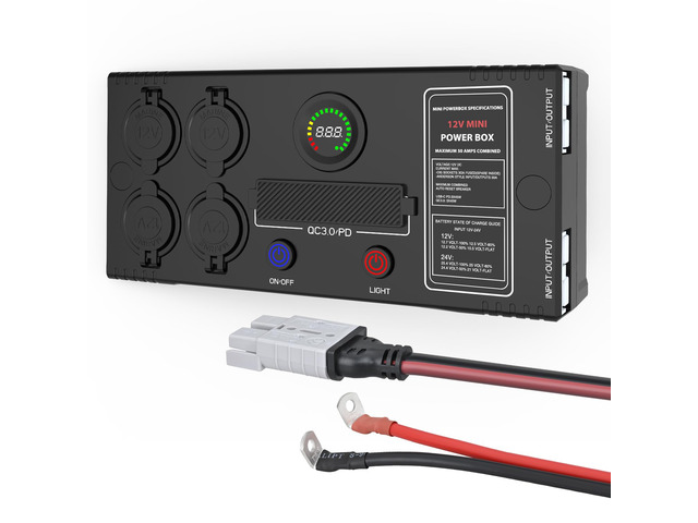 Mini Power Box 12V/24V DC Distribution Box Plug & Play Multi Ports Compact 2 Anderson, 3 USB, 3 USB-C, 4 Cig Sockets Perfect for Outdoors Camping...