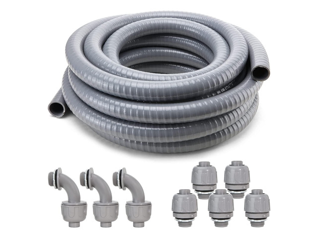 Liquid-Tight Conduit and Connector Kit,Flexible Non Metallic Liquid Tight Electrical Conduit,1inch25ft Electrical Conduit Kit,with5 Straight and3...
