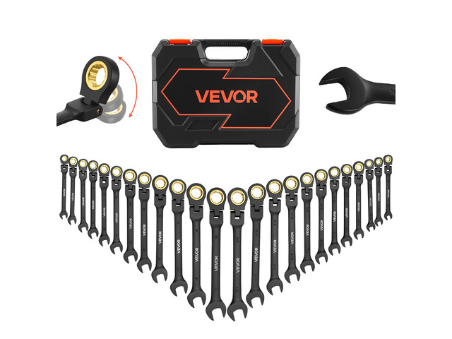 24-piece Ratcheting Wrench Set with 180° Flex Head, Anti-Slip Tooth, Combination Wrench Sets with Organizer Box, Metric 8-19mm & SAE 1/4-3/4',...