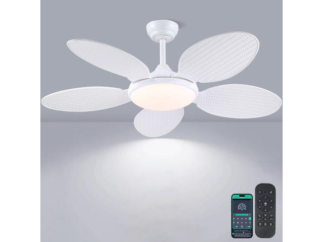 48'White Tropical Style Palm Leaf Ceiling Fans with Lights and Remote & APP Supports Remote and APP, 6 Wind Speeds, Reversible, Dimmable 3CCT LED,...