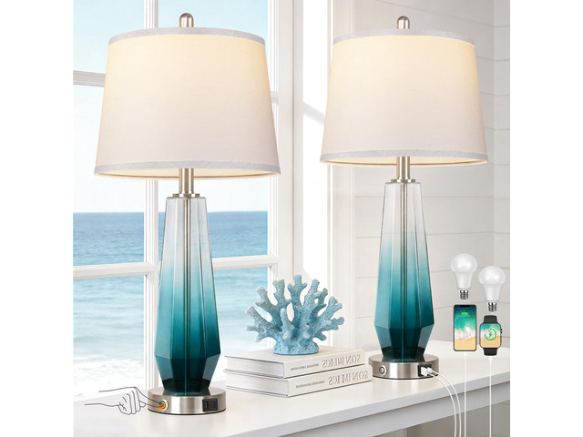 Glass Table lamps for living room, Modern Bedside Lamps for Bedrooms,27.5' Tall Nightstand Lamps Set of 2 with 3-Way Dimmable Touch Control, White...