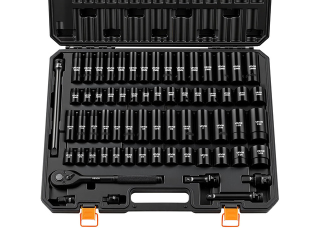 1/2' Drive Impact Socket Set, 65 Piece Socket Set SAE 3/8' to 1-1/4' and Metric 10-24mm, 6 Point Cr-V Alloy Steel for Auto Repair, Rugged...