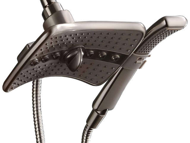 High Pressure Brushed Nickel Shower Heads Combo with Two Spray Setting Fixed Shower Head and Two Spray Settings Handheld Shower Head with Grey Face