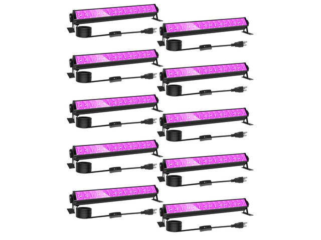 42W LED Black Light Bar for Halloween, Glow in the Dark Party, 10 Pack Blacklight Flood Light with Plug+Switch+5.9ft Cord, Light Up 24x24ft,...