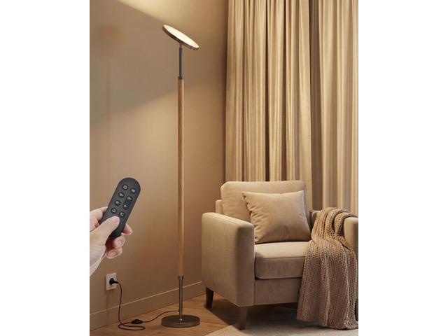 Wood LED Torchiere Floor Lamp with Remote, 3000LM Dimmable 69' Tall Uplight, 2700K-6500K Color Temperature, 1-Hour Timer, Eye-Caring Lighting, For...