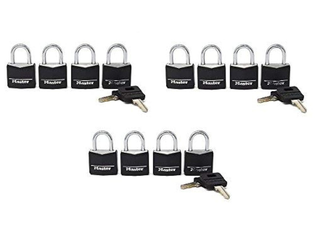 Black Outdoor Key Lock, Standard Weather Resistant Padlock with Cover, Keyed Alike Padlocks for Lockers, Fences, Sheds, or Other Equipment, 4...