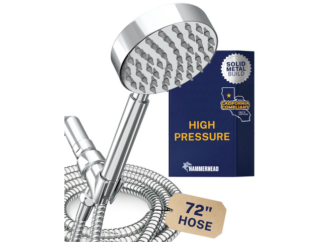 Solid Metal LOW FLOW Handheld Shower Head with Hose and Brass Holder - CHROME Water Saving 1.75 GPM Detachable Shower Head - Adjustable Shower...