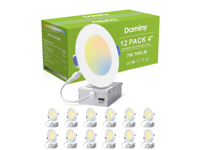 12 Pack 4 Inch LED Recessed Lighting, Canless Wafer Downlight 5CCT, Ultra-Thin Recessed Light with Junction Box, Dimmable, 7W 700LM 120V, IC & Damp...