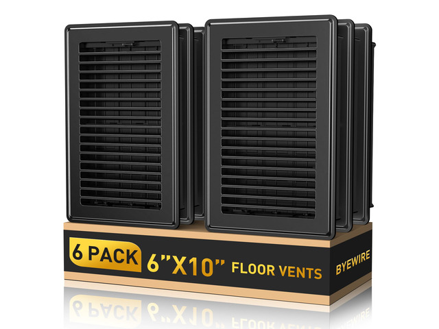 Floor Register Fits 6'x 10' & 10'x6' Duct Opening, 6-Pack Black Floor Vents Heavy Duty Steel Walkable Vent Covers for Home Floor, Sidewall,...
