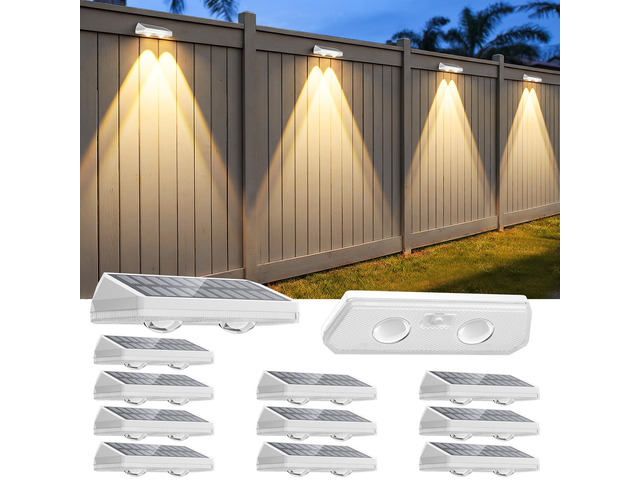 Solar Fence Lights Outdoor,3000/4500/6000K 13 Mode, 12 Pack Fence Lights Solar Powered with Ultra-Bright Lens IP65 Waterproof,Solar Wall Light for...