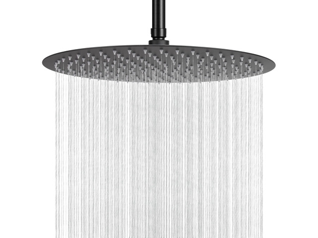 Rain Shower Head, Ultra-Thin Design-Pressure Boosting, Awesome Some Experience, High Flow Stainless Steel Rainfall Head (16 Inch, Matte Black)