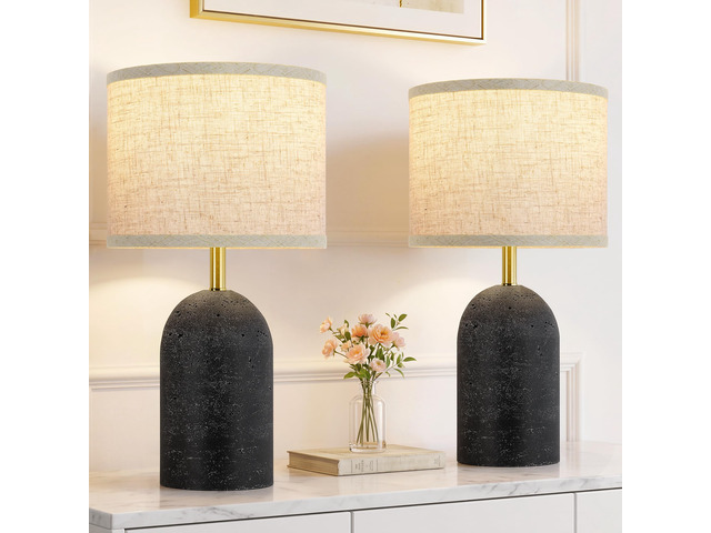 Table Lamps Set of 2, Resin Bedside Lamps for Living Room Bedroom 18' Modern End Table Desk Lamp for Nightstand, Entryway, Home Office, Black...