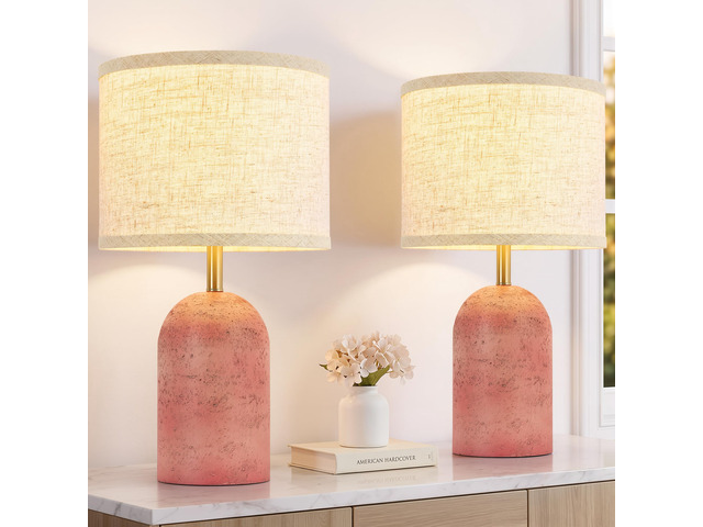 Table Lamps Set of 2, Resin Bedside Lamps for Living Room Bedroom 18' Modern End Table Desk Lamp for Nightstand, Entryway, Home Office, Pink...