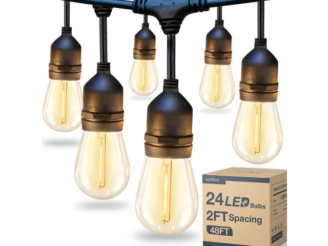 LED Outdoor String Lights 48FT with 25 Edison Vintage Bulbs ETL Commercial Grade Strand with Shatterproof Bulbs, Decorative Hanging Lights for...