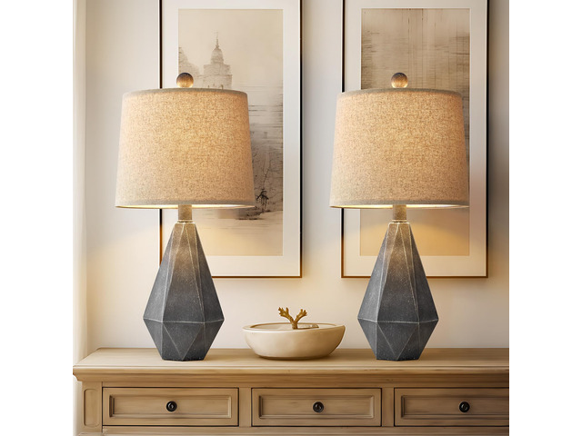 20.25' Rustic Farmhouse Table Lamp Sets of 2 for Living Room Bedroom Deep Grey Contemporary Classic Bedside Nightstand Lamp with White Fabric...