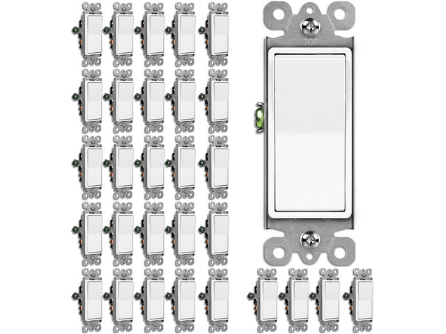 30 Bulk 3 Way Decorator Light Switch, Single Pole or Three Way UL Listed, On/Off Paddle Rocker Interrupter, 15A 120/277V, Electrical Wall Light...