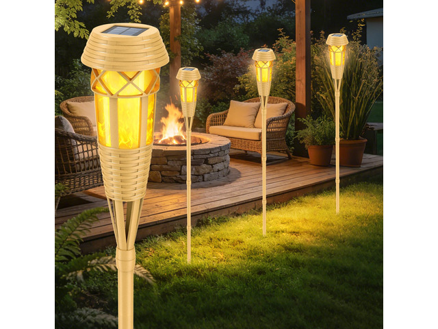 Solar Flickering Flame Torch Lights 4Pack - IP65 Waterproof Dusk to Dawn Auto On/Off, Outdoor Decorative Lights for Garden Yard