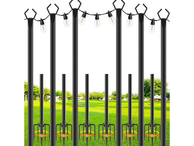 6 Pack String Light Poles,10 Ft Metal Poles with Fork for Outdoor String Lights,Outdoor Light Poles with Fork,Poles/Post/Stand for...