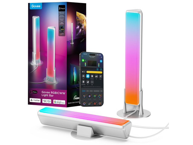 Smart Light Bar, RGBICWW TV Lights for Living Room, Gaming, Silver Compatible with SmartThings, Matter, Alexa, LED Light Bar with Scene and Music...