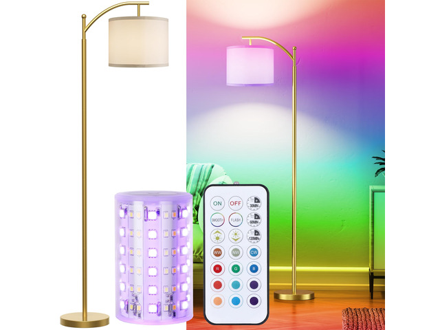 Battery Operated Floor Lamp, RGB Dimmable Cordless Standing Lamp with Remote Control for Living Room, Tall Floor Lamp for Bedroom -Gold