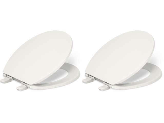 K-4775-96 Brevia Round Toilet Seat with Quick-Release Hinges And Quick-Attach Hardware For Easy Clean, Biscuit (Pack of 2)