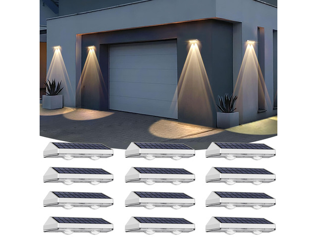12 Pack Solar Fence Lights Outdoor Waterproof LED - 3000/4000/6000K 3 Mode, IP65 Waterproof Fence Lights Solar Powered, Solar Wall Lights for...