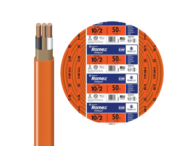 Romex Brand Simpull Solid Indoor 10/2 W/G NMB Cable 50ft coil - SW# 28829022