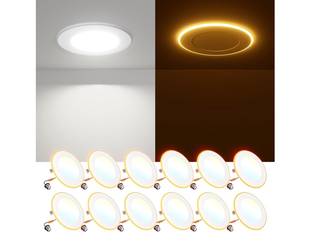12 Pack 4 Inch 5CCT LED Recessed Lighting with Night Light 2700K/3000K/4000K/5000K/6000K Selectable,Dimmable Retrofit Flat Can Lights, 700LM,7W, IC...