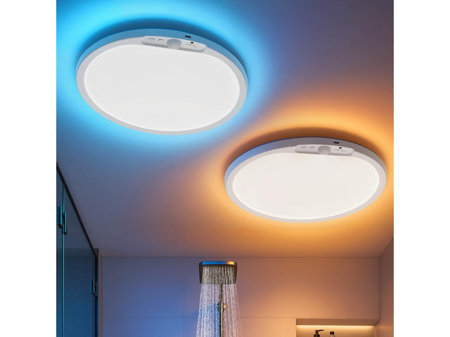 Wireless Shower Light Waterproof Battery Ceiling Lamp with Remote 2 Pack 10000mAh RGB Back Mood Lighting for Bathroom, 11.8Inch 480LM Bright...