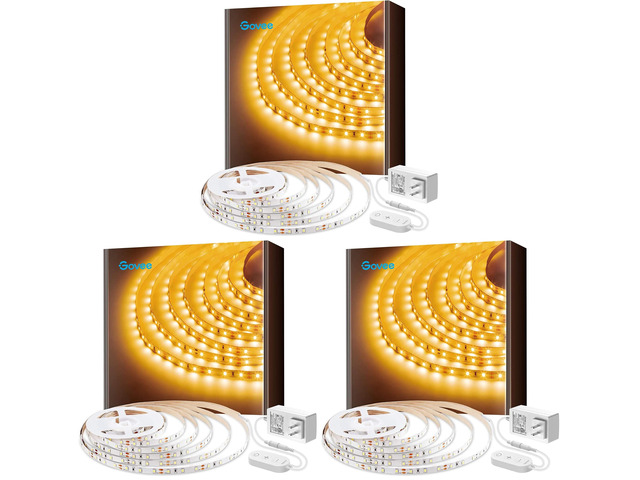 Warm White LED Strip Lights, Bright 300 LEDs, 3000K Dimmable Light Strip 16.4ft with Control Box, LED Lights for Bedroom, Kitchen Cabinets, Living...