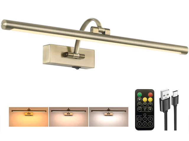 Antique Bronze Picture Light, 23.6 Inch Remote Control Painting Lights for Wall Cordless, 3CCT Dimmable Wall Lights for Pictures, Rechargeable Art...