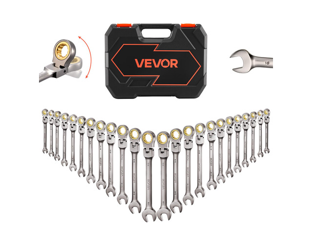 24-piece Ratcheting Wrench Set with 180° Flex Head, Anti-Slip Tooth, Combination Wrench Sets with Organizer Box, Metric 8-19mm & SAE 1/4-3/4',...